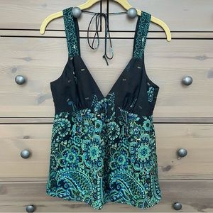 Tibi Silk Paisley Print Tank Top with Gold Embroidery Size 8